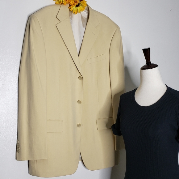Oscar de la Renta Wool Suit Coat Jacket Cream Luxury Mens Evening Attire Holiday - Picture 3 of 13